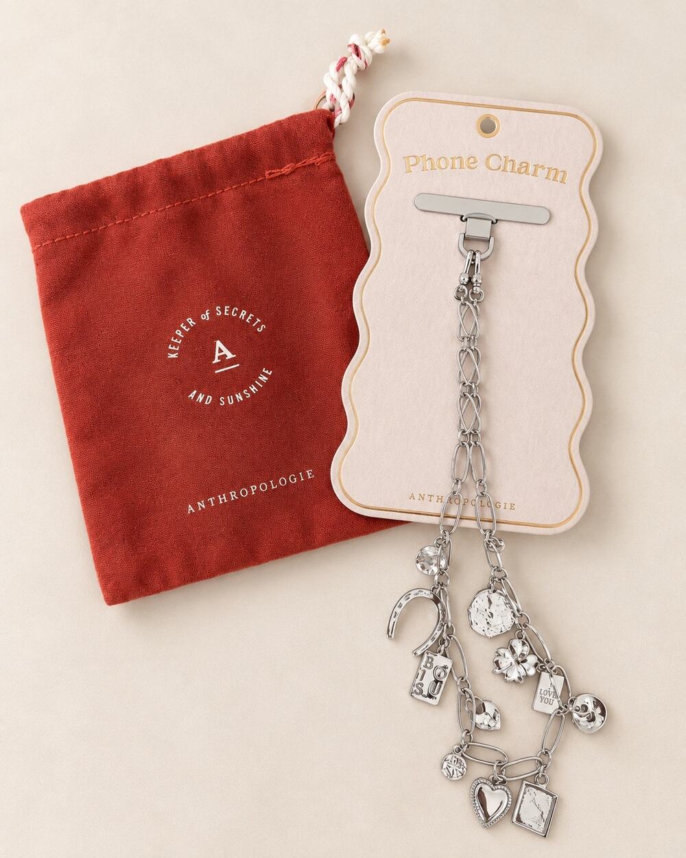 Anthropologie Phone Charm Silver NWT